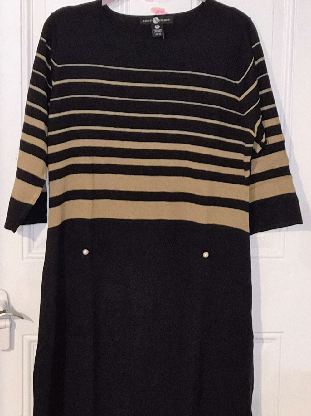 Ashley Stewart Black and Tan Striped Midi Dress